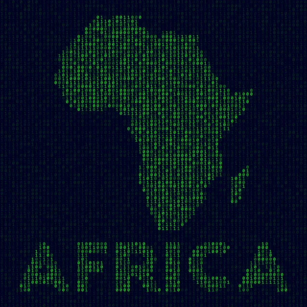 Logo digital de África Símbolo continente en estilo hacker Mapa binario de África con continente — Vector de stock