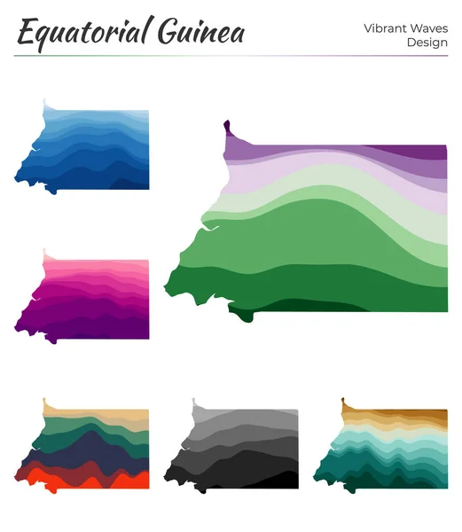 Set von Vektorkarten von Äquatorialguinea Lebendige Wellen Design Helle Landkarte in geometrischer Form — Stockvektor