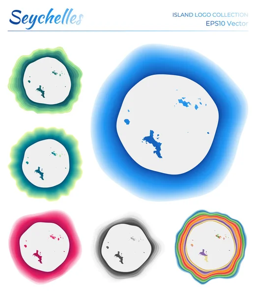 세이셸 로고 수집 품 화려 한 로고 섬의 독특 한 층의 역동적 인 프레임 주위 — 스톡 벡터