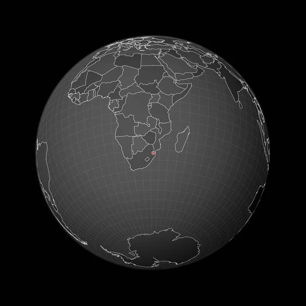 Dünya haritasında kırmızı renkle işaretlenmiş Svaziland ülkesine odaklı karanlık dünya uydusu. — Stok Vektör