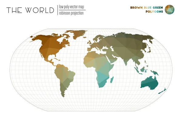 Vector kaart van de wereld Robinson projectie van de wereld Bruin Blauw Groen gekleurde polygonen — Stockvector