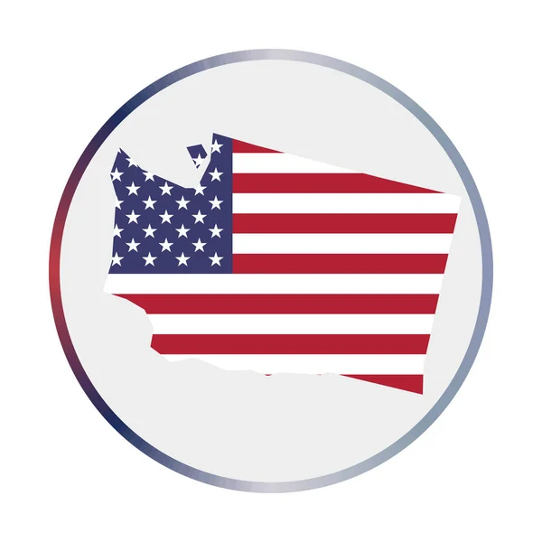 Washingtonská ikona Tvar státu USA s washingtonskou vlajkou Kulatý znak s vlajkovými barvami gradient — Stockový vektor