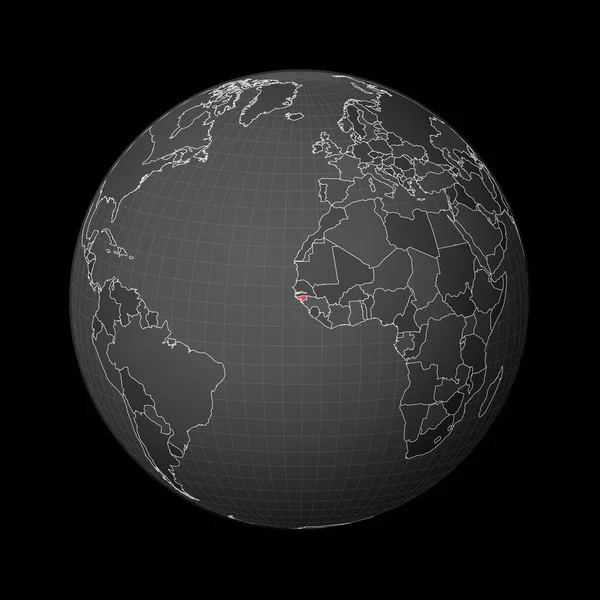 Dunkler Globus mit GuineaBissau-Land in der Mitte auf der Weltkarte Satellit rot hervorgehoben — Stockvektor