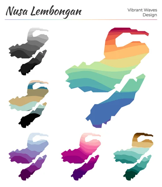 Набор векторных карт Nusa Lembongan Vibrant waves design Яркая карта острова в геометрической гладкости — стоковый вектор