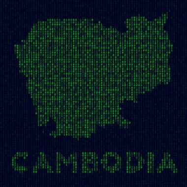 Sayısal Kamboçya logosu Ülke sembolü. Ülke ile Kamboçya 'nın ikili kod haritası.