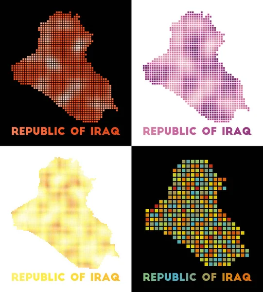 이라크 공화국 지도 이라크 공화국의 지도 컬렉션 in 점선 스타일의 국경 지역 — 스톡 벡터