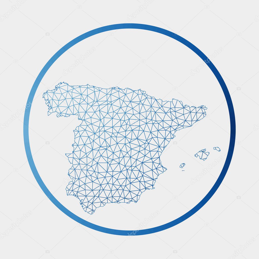 Spain icon Network map of the country Round Spain sign with gradient ring Technology internet