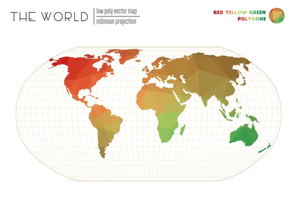 Vector kaart van de wereld Robinson projectie van de wereld Rood Geel Groen gekleurde polygonen — Stockvector