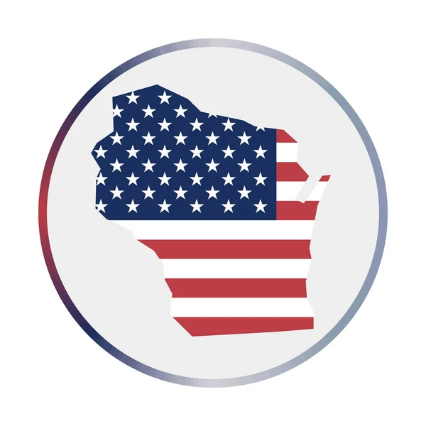 Icône Wisconsin Forme de l'état us avec drapeau Wisconsin Signe rond avec dégradé de couleurs du drapeau — Image vectorielle