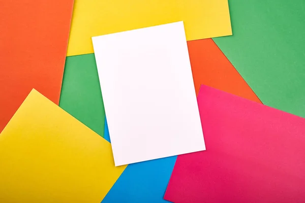 White papers for text on the background with colored cardboards. Preschool craft  kids concept — Stock Photo, Image