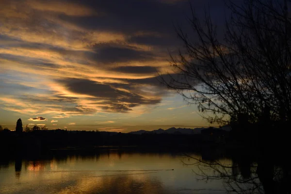 Sesto Calende Sonnenuntergang See — Stockfoto