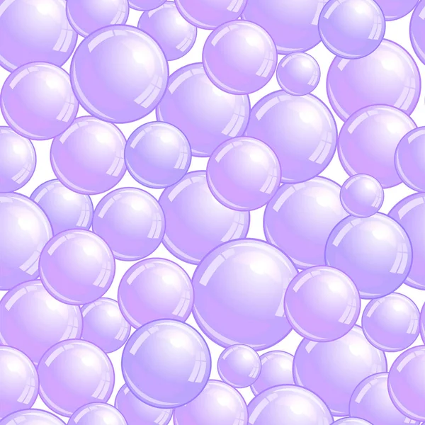 Patrón sin costuras con burbujas de jabón, fondo de burbujas realistas, fondo de pantalla mancha púrpura, ilustración vectorial — Archivo Imágenes Vectoriales