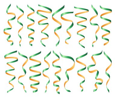 Arka plan, vektör çizim, eps 10 olmadan farklı realictic dekoratif serpantin, yeşil ve altın şerit koleksiyonu kümesi