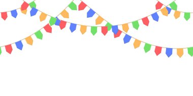 Kutlama ile sorunsuz garland zinciri, sarı, mavi, kırmızı, yeşil pennons beyaz arka plan, altbilgi ve afiş dekorasyon, eps 10 için bayraklar
