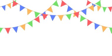 Kutlama ile sorunsuz garland zinciri, sarı, mavi, kırmızı, yeşil pennons beyaz arka plan, altbilgi ve afiş dekorasyon, eps 10 için bayraklar