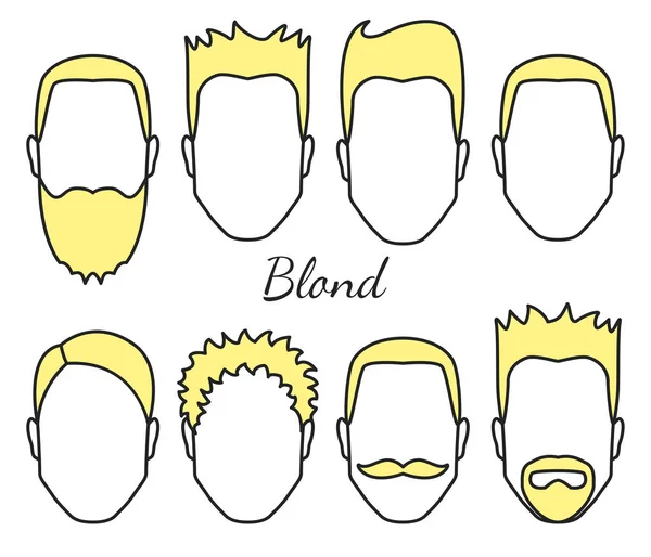 Erkek Sarışın Saç Yüz Mantar Stilleri Türleri Farklı Saç Kesim — Stok Vektör