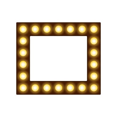 Lambalar, metin için yer ile kare kare fotoğraf ışık ampuller ile dekoratif parlayan sınırlayıcı kutusu ve sınır, vektör veya illüstrasyon