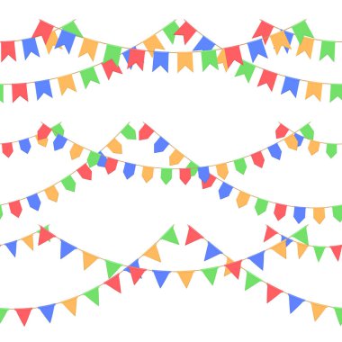 Garland kutlama ile dizi zinciri, kırmızı, mavi, sarı, yeşil pennons hiçbir arka plan, altbilgi ve banner kutlama için bayraklar