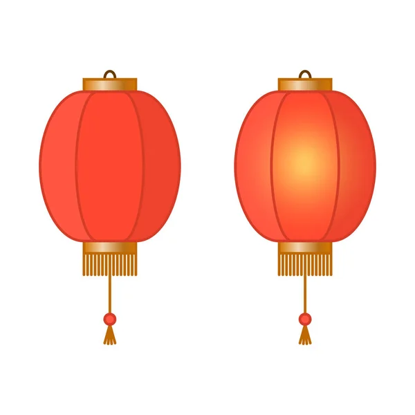 Lanterne chinoise traditionnelle en papier rouge avec lumière intérieure, lumières de fées, lampes asiatiques, illustration vectorielle — Image vectorielle