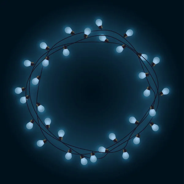 Cadre Guirlande Avec Lampes Incandescentes Guirlande Lumières Décoratives Endroit Rond — Image vectorielle