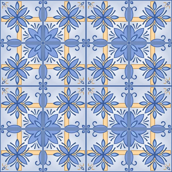 Безшовний Фон Плиткою Сині Казки Шпалери Азулєжу Векторні Ілюстрації — стоковий вектор