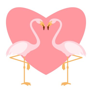 Pembe flamingoları çifti, illüstrasyon ve kavram, iki sevgi dolu kuş, vektör seviyorum