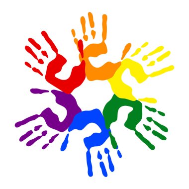 El pullar renkli Lgbt renkleri, gökkuşağı avuç içi, vektör çizim