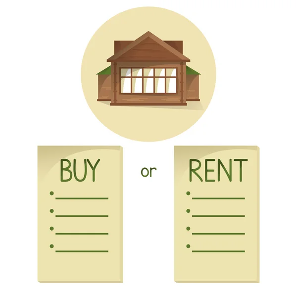 Comparando Comprar Alugar Casa Lista Com Balas Escolha Comprar Alugar — Vetor de Stock