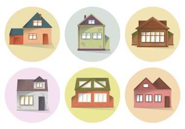 House Icons set, konut, bina cephe, gölgeler, yarı düz stil farklı tür vektör