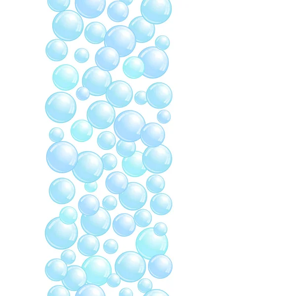 Línea decorativa vertical con burbujas de jabón, fondo con cuentas de agua realistas, manchas de color rosa, ilustración de espuma vectorial — Archivo Imágenes Vectoriales