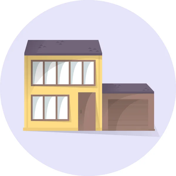 Casa con garage illustrazione piatta, facciata dell'edificio, stile semi piatto con ombre, icona vettoriale casa — Vettoriale Stock