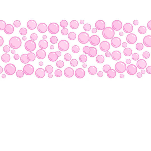 Línea decorativa horizontal con burbujas de jabón, fondo con cuentas de agua rosa, manchas de color rosa, ilustración de espuma vectorial — Archivo Imágenes Vectoriales