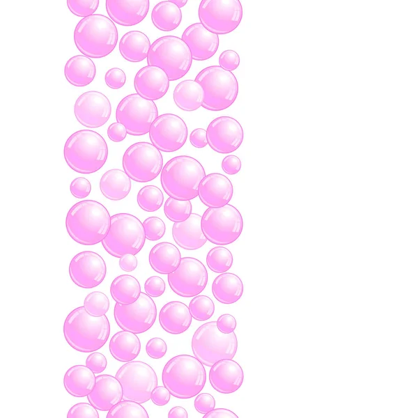 Vertikala dekorativ linje med såpbubblor, bakgrund med rosa realistiska vatten pärlor, rosa BLOB, skum sfär vektorillustration — Stock vektor