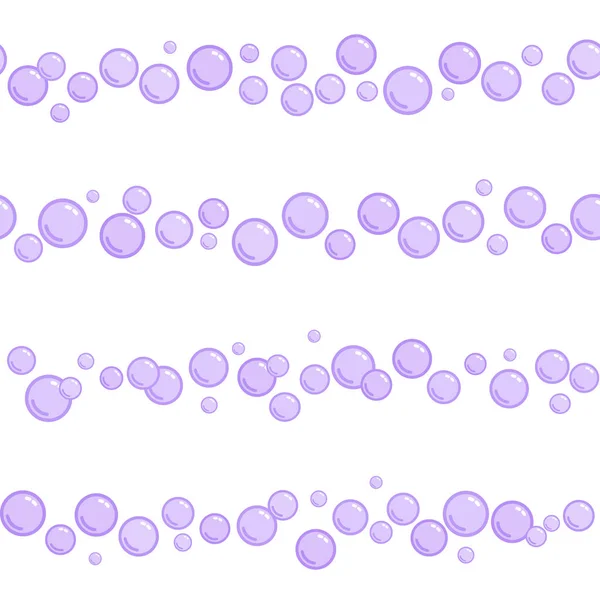 Horizontale naadloze zeepbel strepen, paarse naïef en eenvoudige lijnen met water bubbels, vector — Stockvector