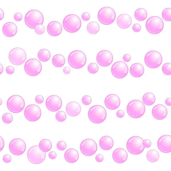 Horizontální Bezešvé Mýdlová Bublina Pruhy Čáry Realistické Vodní Perly Růžový — Stockový vektor