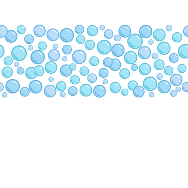 石鹸の泡 水のビーズ 青い塊 ベクトル泡球イラストと背景に装飾的な水平線 — ストックベクタ