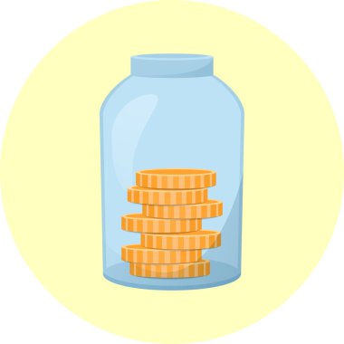 Cam kavanoz içinde para, para kavramı, vektör çizim tasarrufu ile banka paraları simgesiyle