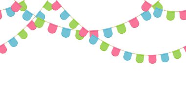 Sorunsuz garland kutlama bayrakları zinciri, pembe, mavi, yeşil pennons arka plan, altbilgi ve dekorasyon, eps 10 için banner olmadan yuvarlak.