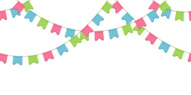 Sorunsuz bayrak çelenk, dekorasyon zinciri, pembe, mavi, yeşil yuvarlak pennons arka plan, altbilgi olmadan ve dekorasyon için banner