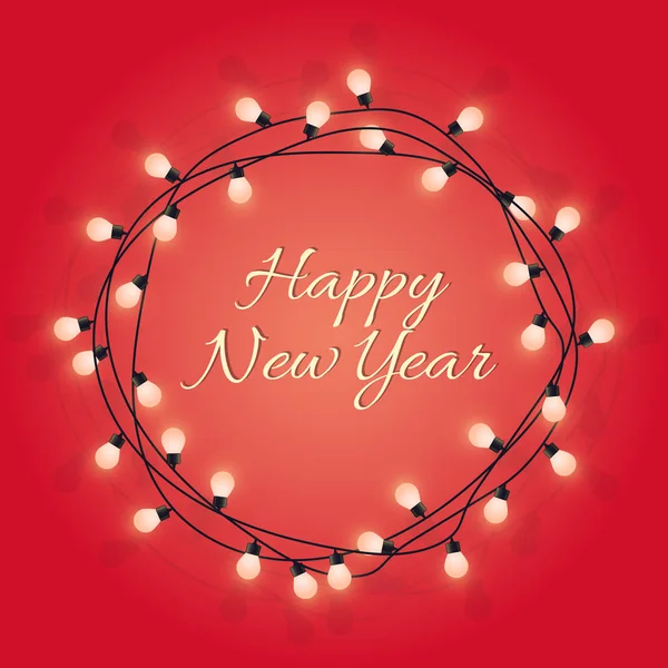 Feliz Ano Novo Sinal Grinalda Bulbo Brilhante Grinalda Lâmpada Luz —  Vetores de Stock