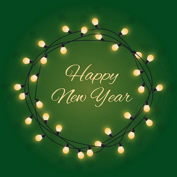 Feliz Ano Novo Sinal Grinalda Bulbo Brilhante Grinalda Lâmpada Colorida —  Vetores de Stock