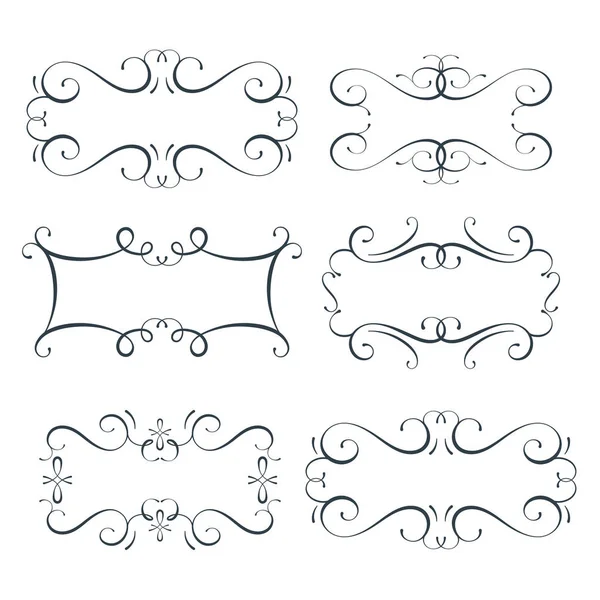 Vector flourish frames set, scroll border collection, place for text and sign, curl decoration elements, vintage divider decor — Stock Vector