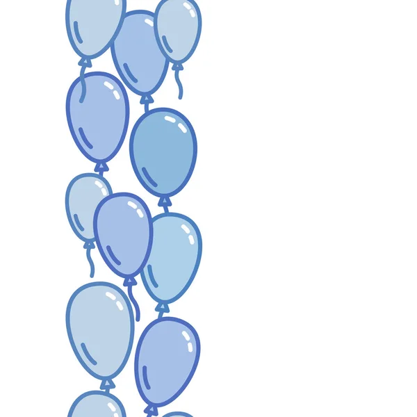 Sömlös vertikala dekoration från blå ballonger, naiv och enkel bakgrund för parterna, blå tapet inbjudan, vektorillustration för sidfot och banner — Stock vektor