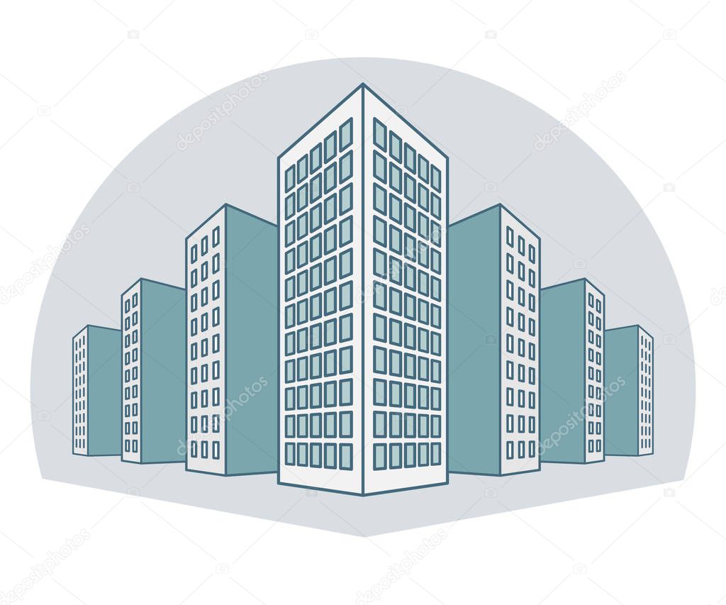 High buildings, residential house, tenement houses, apartment blocks, condominiums, in line style. vector illustration