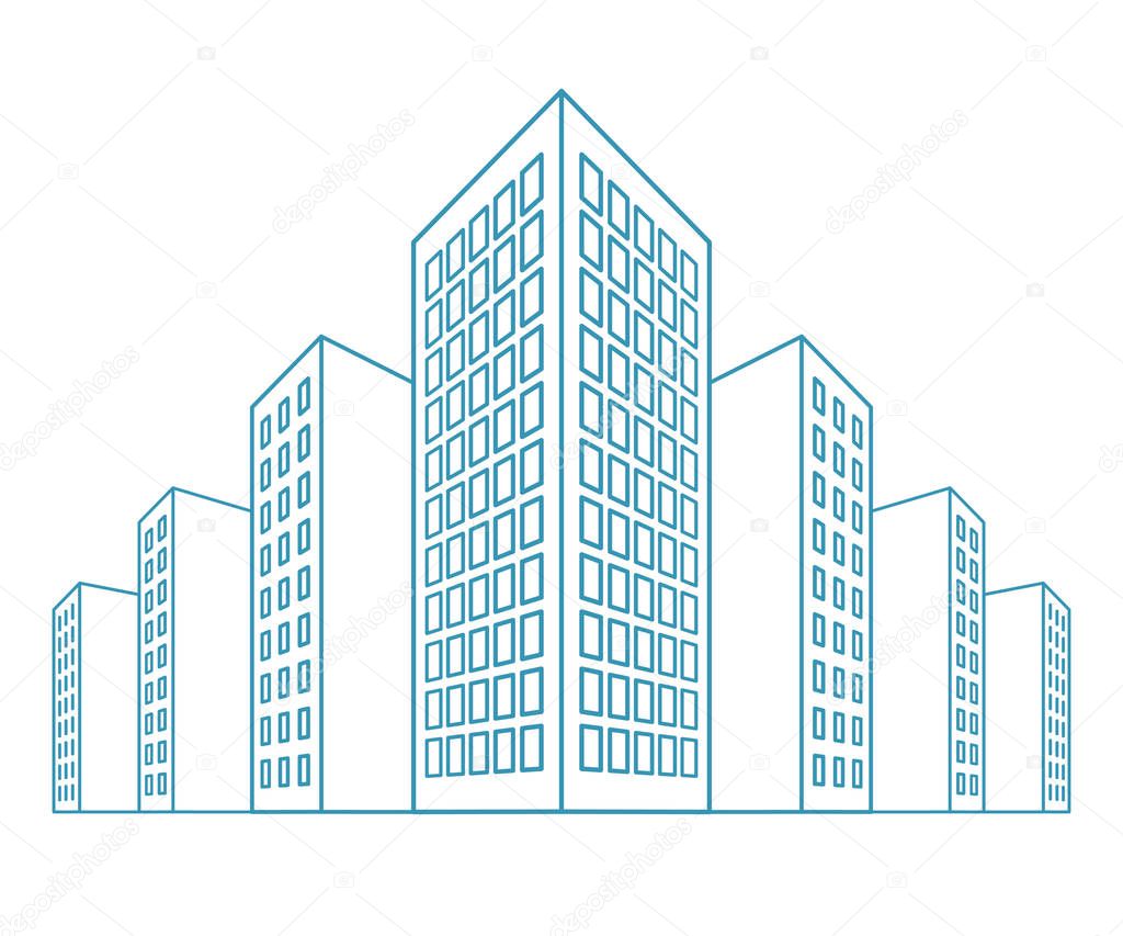 High buildings, residential house, tenement houses, apartment blocks, condominiums, city view in outline style. vector illustration