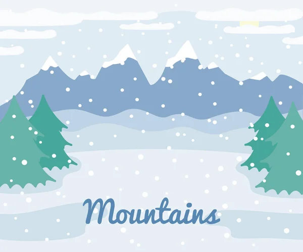 Paysage montagneux hivernal avec épinettes et neige, vue extérieure hivernale, paysage nature illustration — Image vectorielle