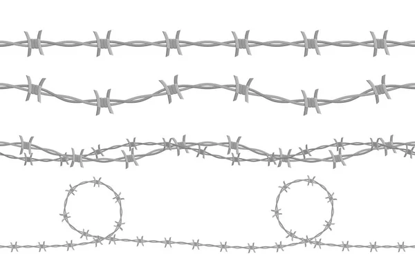 Barbed wire collection, set of seamless security wire, barbwire vector illustration — Stock Vector