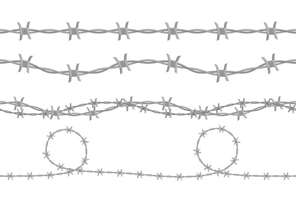 Barbed wire collection, set of seamless security wire, barbwire vector illustration