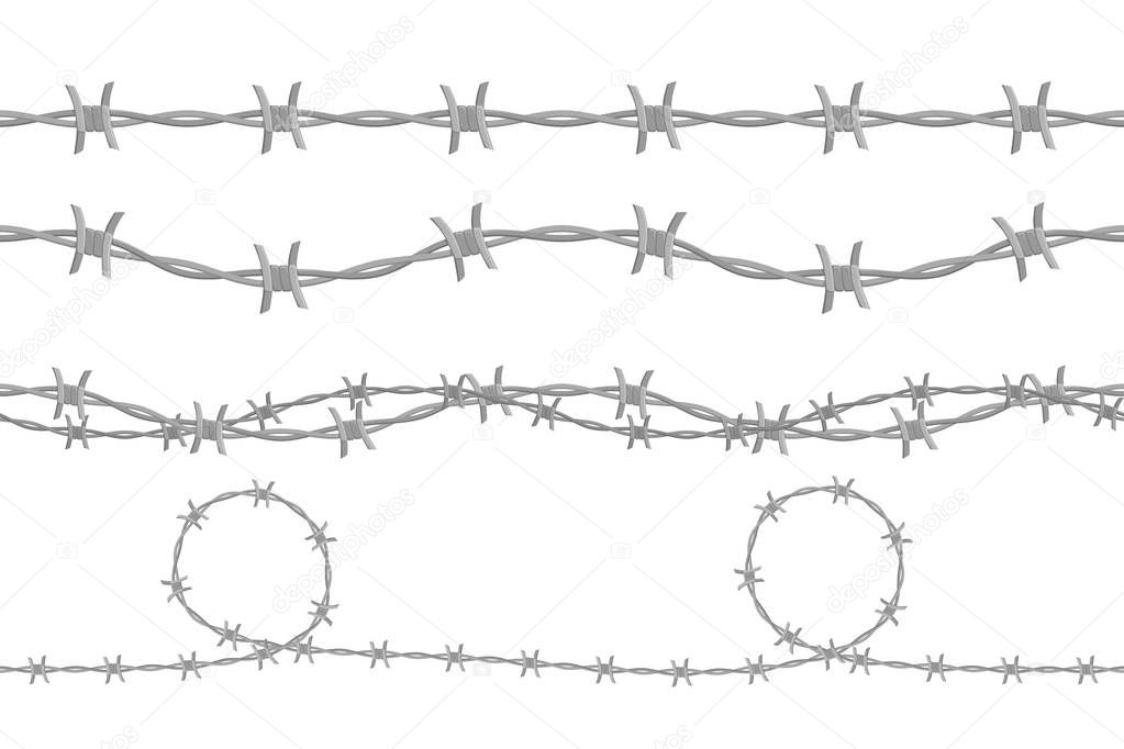 Barbed wire collection, set of seamless security wire, barbwire vector illustration