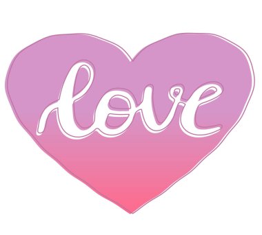 Kelime elle çizilmiş anahat ile kalp içine yazı seviyorum, hat sanatı taklit, metin tasarım afiş için fırça, pembe renkli işareti pembe kalp arka plan ile vektör